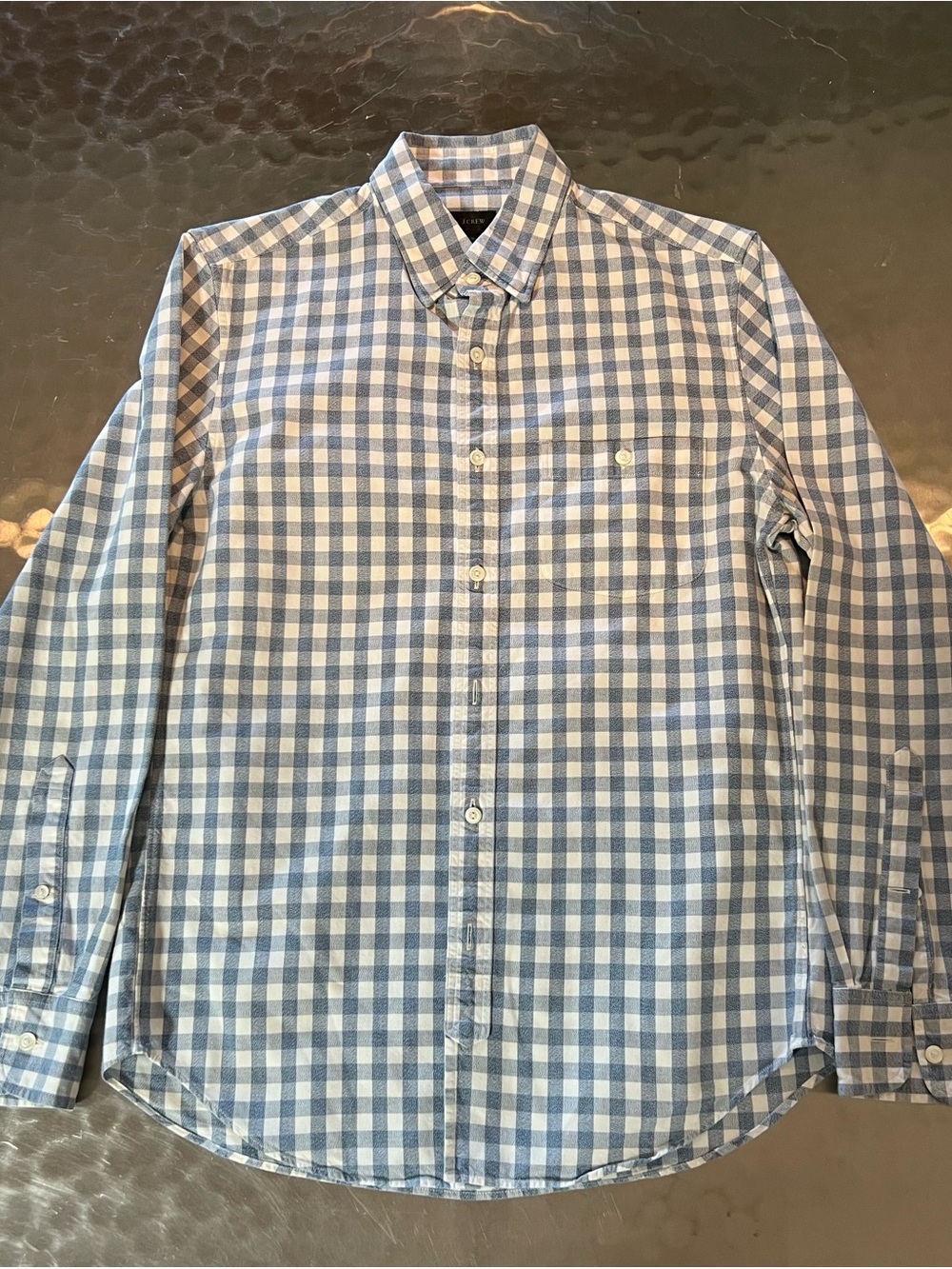 J. Crew Blue and White Gingham Button-Down Shirt SMALL